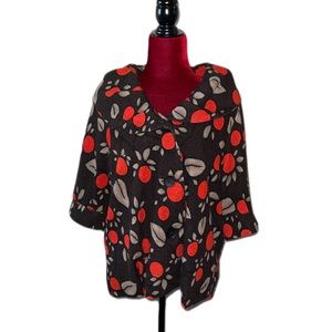 Damee Inc sweater jacket/coat floral design on brown